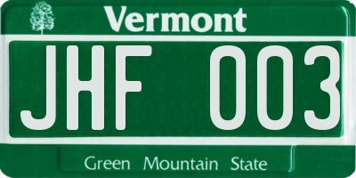 VT license plate JHF003