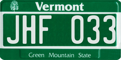 VT license plate JHF033