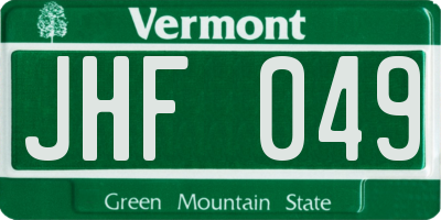 VT license plate JHF049