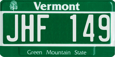 VT license plate JHF149