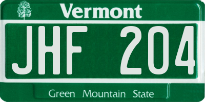 VT license plate JHF204