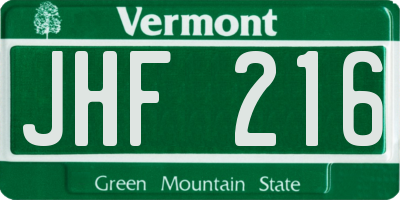VT license plate JHF216