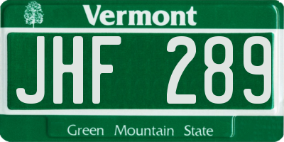 VT license plate JHF289