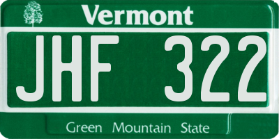 VT license plate JHF322