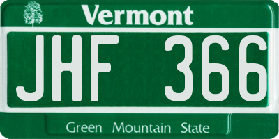 VT license plate JHF366