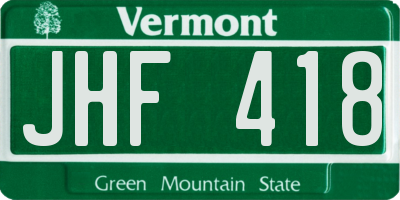 VT license plate JHF418