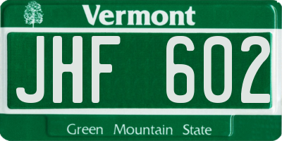 VT license plate JHF602