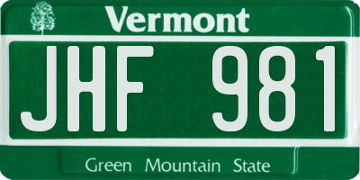 VT license plate JHF981