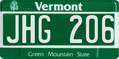 VT license plate JHG206