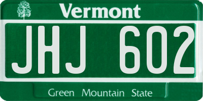 VT license plate JHJ602