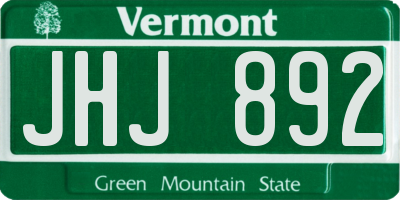 VT license plate JHJ892