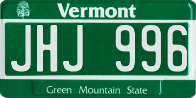 VT license plate JHJ996