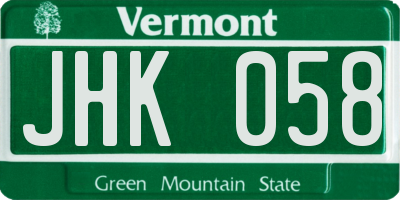 VT license plate JHK058