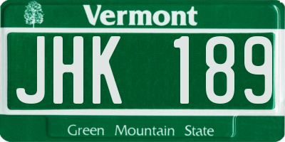 VT license plate JHK189