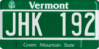 VT license plate JHK192