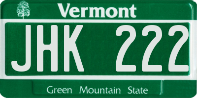 VT license plate JHK222