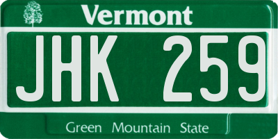 VT license plate JHK259