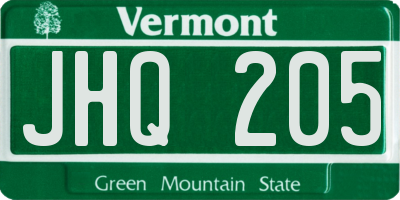 VT license plate JHQ205