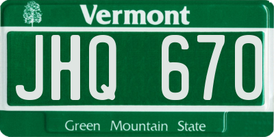 VT license plate JHQ670