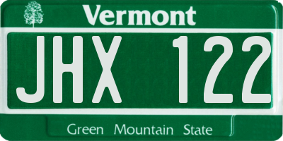 VT license plate JHX122