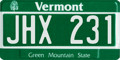 VT license plate JHX231