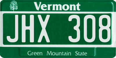 VT license plate JHX308