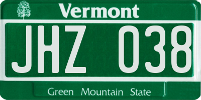 VT license plate JHZ038