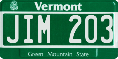 VT license plate JIM203