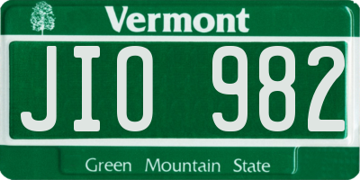 VT license plate JIO982