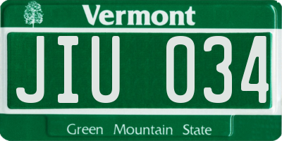 VT license plate JIU034