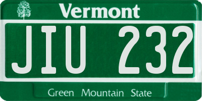 VT license plate JIU232