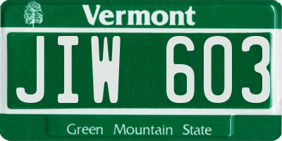 VT license plate JIW603