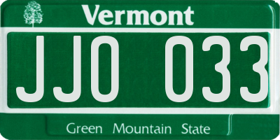 VT license plate JJO033