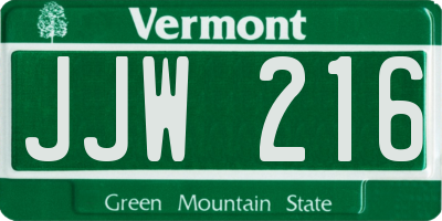 VT license plate JJW216