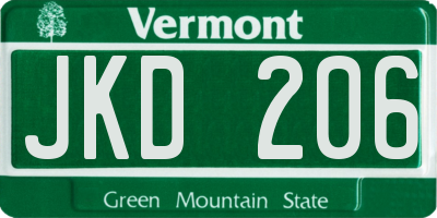 VT license plate JKD206