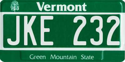 VT license plate JKE232