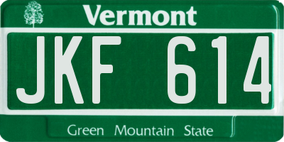 VT license plate JKF614