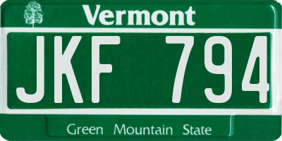 VT license plate JKF794
