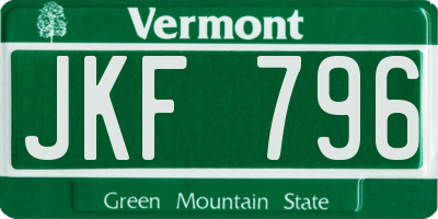 VT license plate JKF796