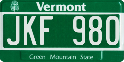 VT license plate JKF980