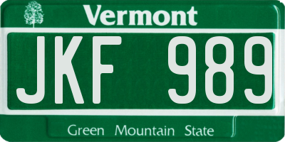 VT license plate JKF989