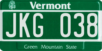 VT license plate JKG038