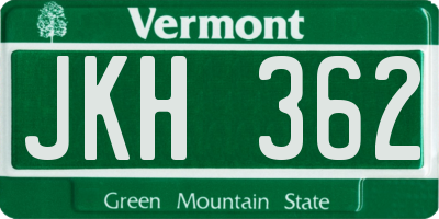 VT license plate JKH362