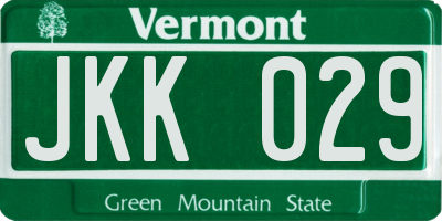 VT license plate JKK029
