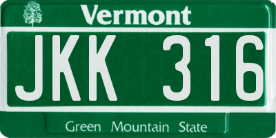 VT license plate JKK316