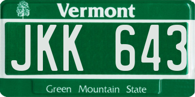 VT license plate JKK643