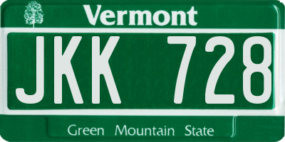 VT license plate JKK728