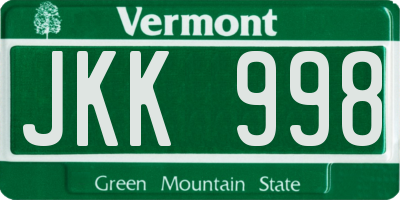 VT license plate JKK998