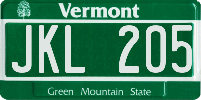 VT license plate JKL205