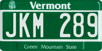 VT license plate JKM289